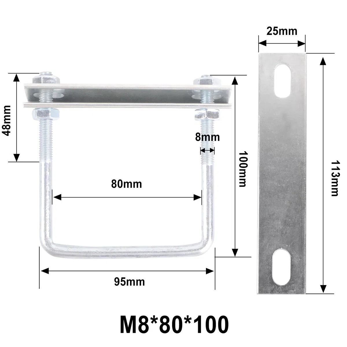 Boulons En U 4 Pièces Boulon De U En Acier Inoxydable Boulon U M8 Boulon Carré en U U-Boulon Avec éCrou Plaque De Cadre Et Rondelle