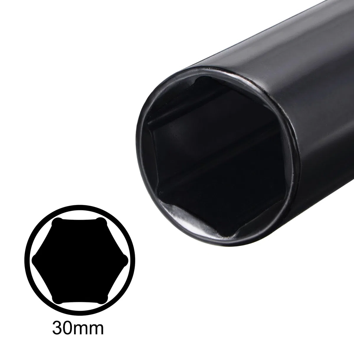 sourcing map Douille Impact 30mm 1/2" Empreinte Profondeur Traité thermiquement douille à choc CR-V Acier 200mm (8") Longueur 6 points Dimensions métriques