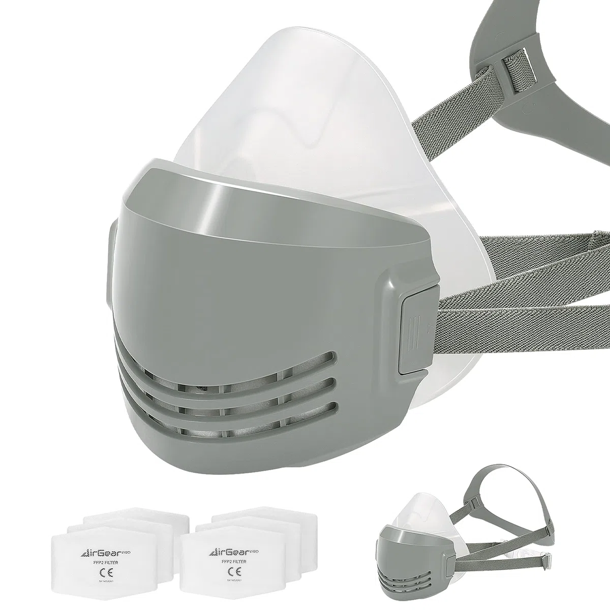 AirGearPro D-200 Masque de Protection Respiratoire Réutilisable, Anti poussière avec Filtres pour Peinture, Travaux, Bricolage, Ponçage