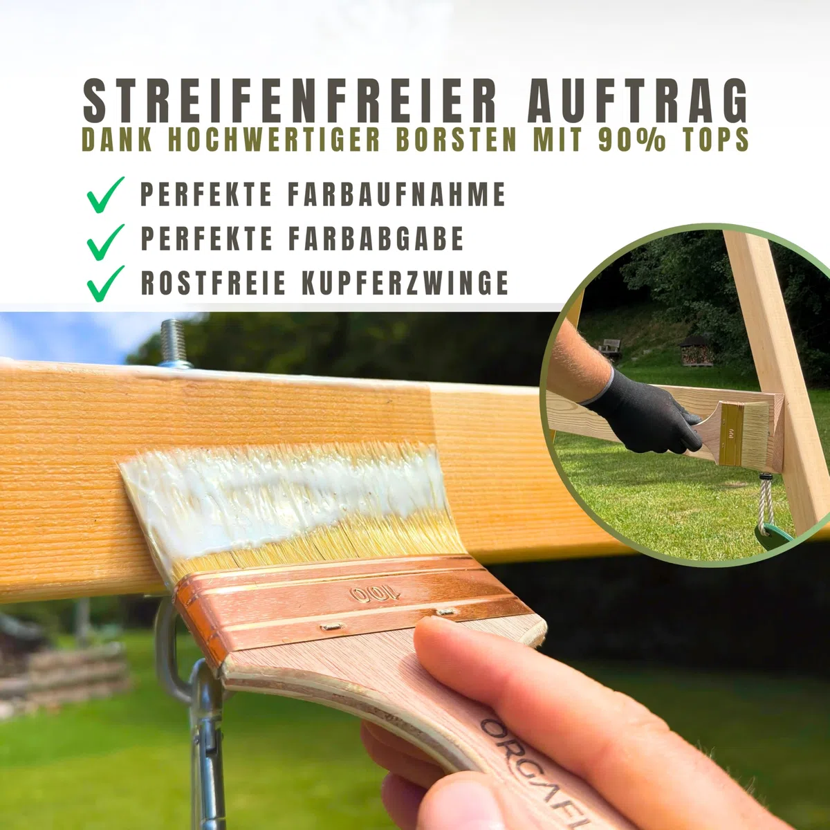 ORGAFLIX Kit de peinture 120 mm + 100 mm avec bac à peinture 15 x 30 cm + 2 inserts pour huile, vernis, lasure, teinture, acrylique, peinture à la craie, meubles, pinceau large, pinceau de peinture