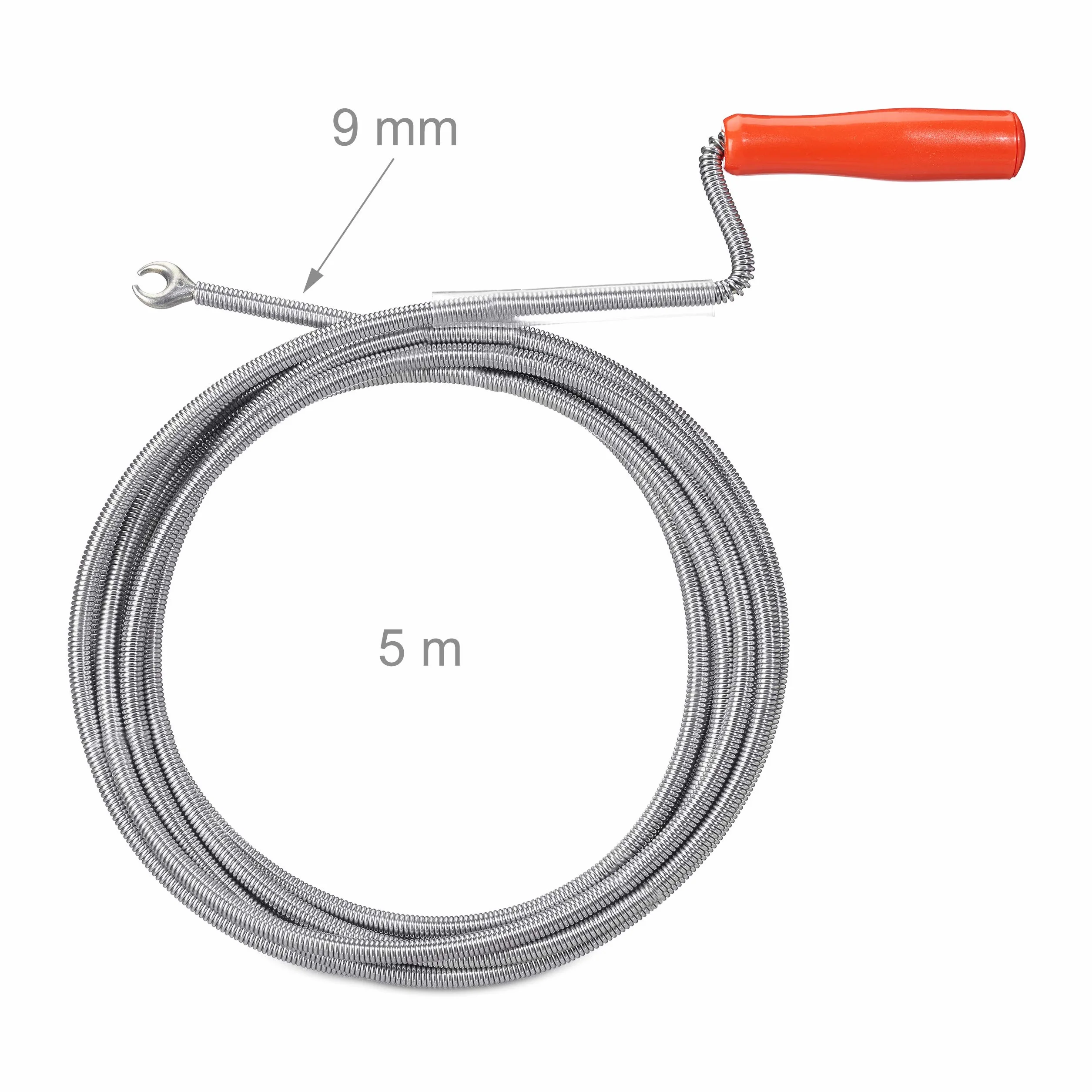 Relaxdays Spirale de nettoyage de tuyaux avec pince, nettoyage mécanique tuyaux, WC, douche, éviers, 9mmx 5m,argenté