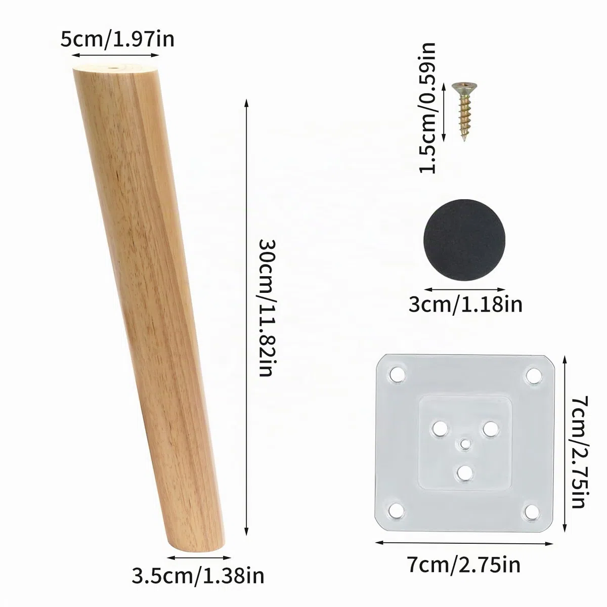 4pcs Pieds de Meuble en Bois 30cm Pieds de Rechange en Bois Pieds de Canapé de Conception inclinée Pieds de Meubles Massif avec Accessoires pour Fauteuil, Table, Meuble TV