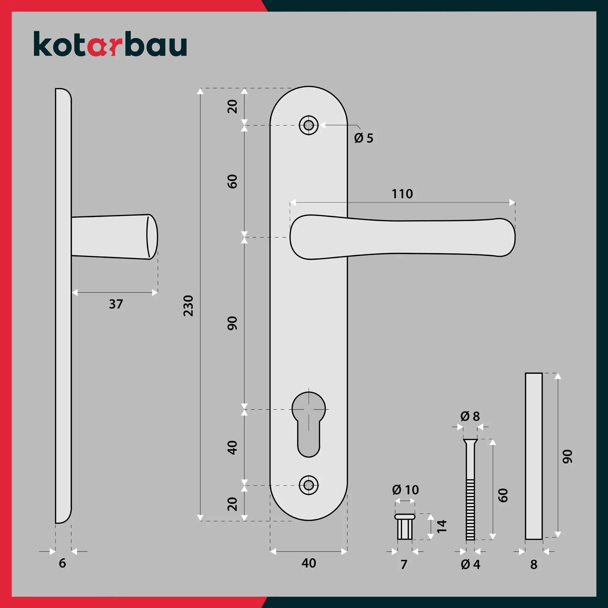 KOTARBAU poignée de Porte 90 mm Gauche Droite pour Cylindre profilé doré Ensemble de Porte ferrure de Porte poignée de Porte poignée de Porte Ensemble de poignées poignée de Porte en Aluminium