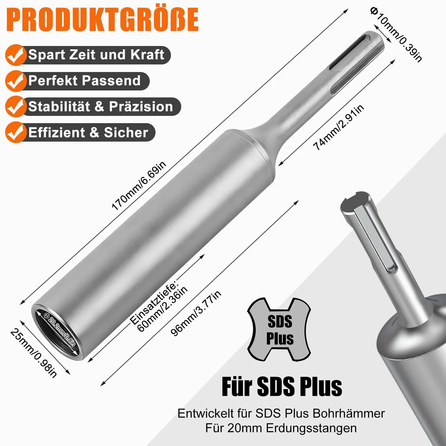 Outil d'enfoncement pour piquet de terre profond SDS PLUS, manchon Ø20 mm pour tige de mise à la terre, marteau d'enfoncement pour piquet de terre