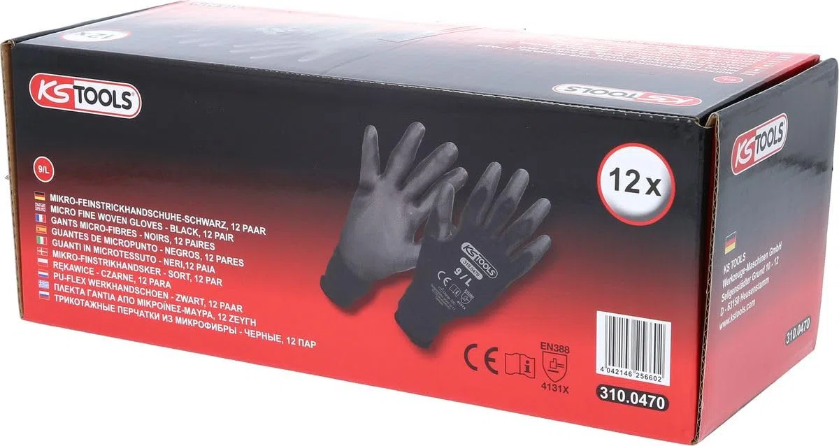 KS Tools 310.0470 Gants microfibres Taille L 12 paires Noir