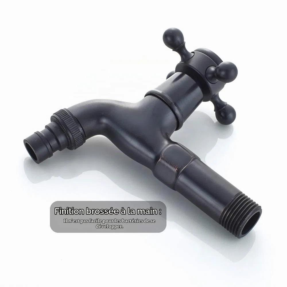 Robinet de Machine à Laver en Laiton avec Bec d'évier G1/2 - Robinet de Vadrouille à Poignée Croisée Antique pour Lavabo Jardin (Noir)