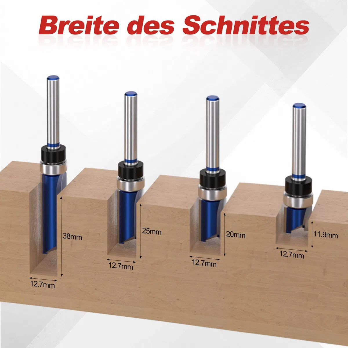 APIELE Lot de 4 fraises à affleurer à tige de 6 mm - Roulement à billes - Fraise à copier - Outil de coupe pour bois