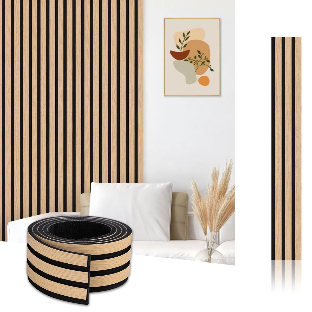 Panneaux muraux à lattes autocollants, panneaux muraux décoratifs à décoller et à coller, panneau en bois 3D pour murs (2,5 mètres/rouleau)