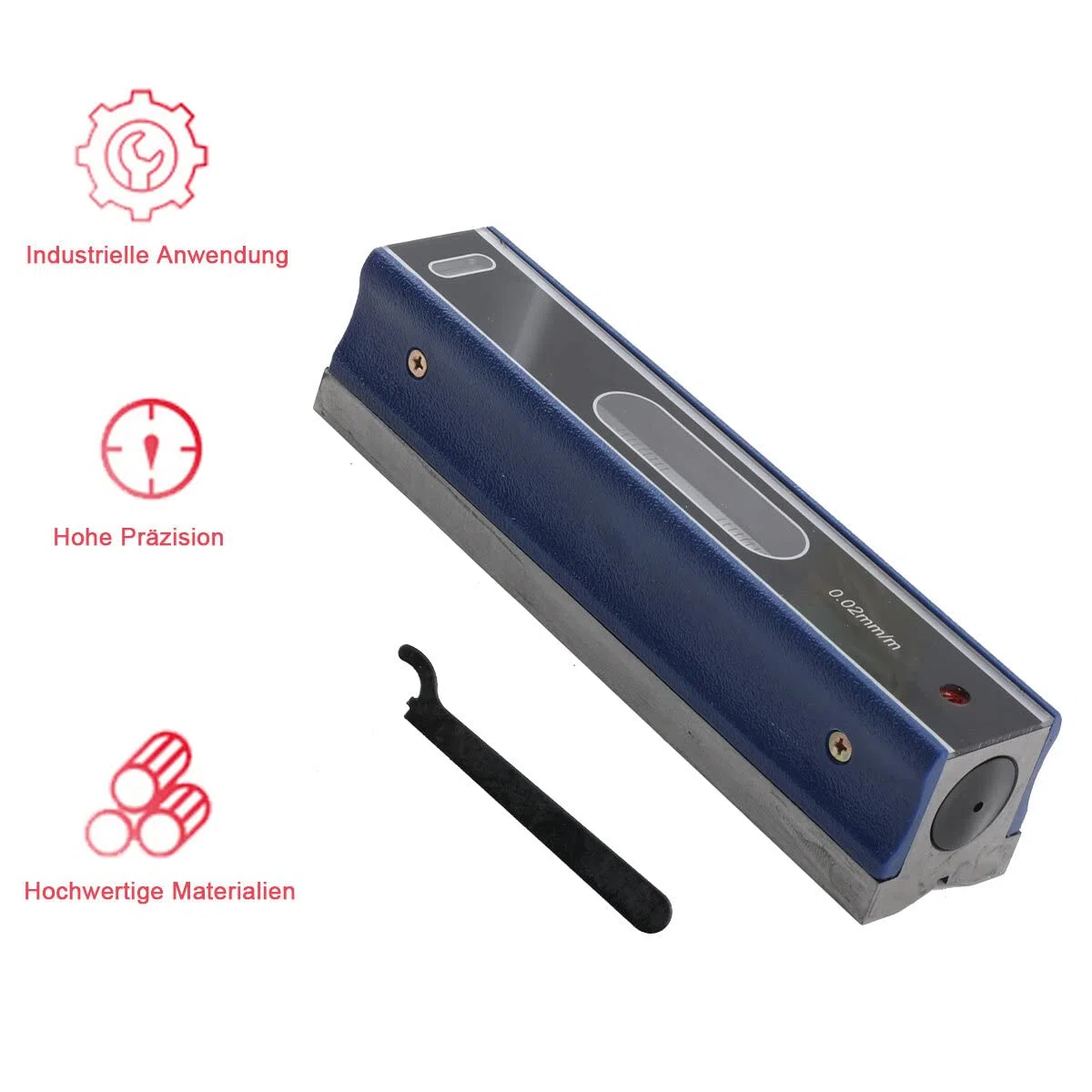 Niveau à bulle pour machine - 200 mm - Niveau à bulle de précision - 0,02 mm - Outil de mesure de niveau de qualité industrielle - Outil de mesure avec boîte