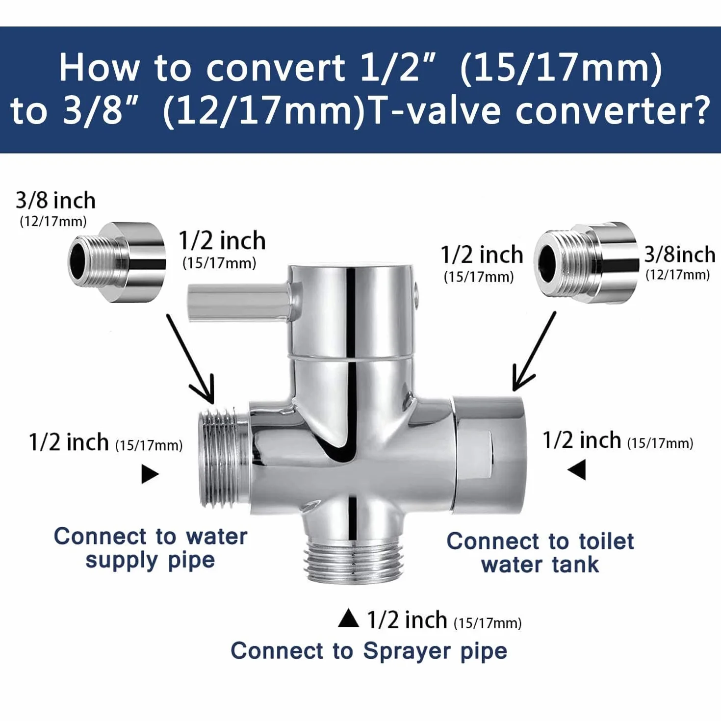 Vaporisateur de Toilette Douchette à Main Bidet en Acier Inoxydable - avec Vanne 3 voies (1/2"-3/8") parfait pour Hygiène personnelle, Soins de nettoyage