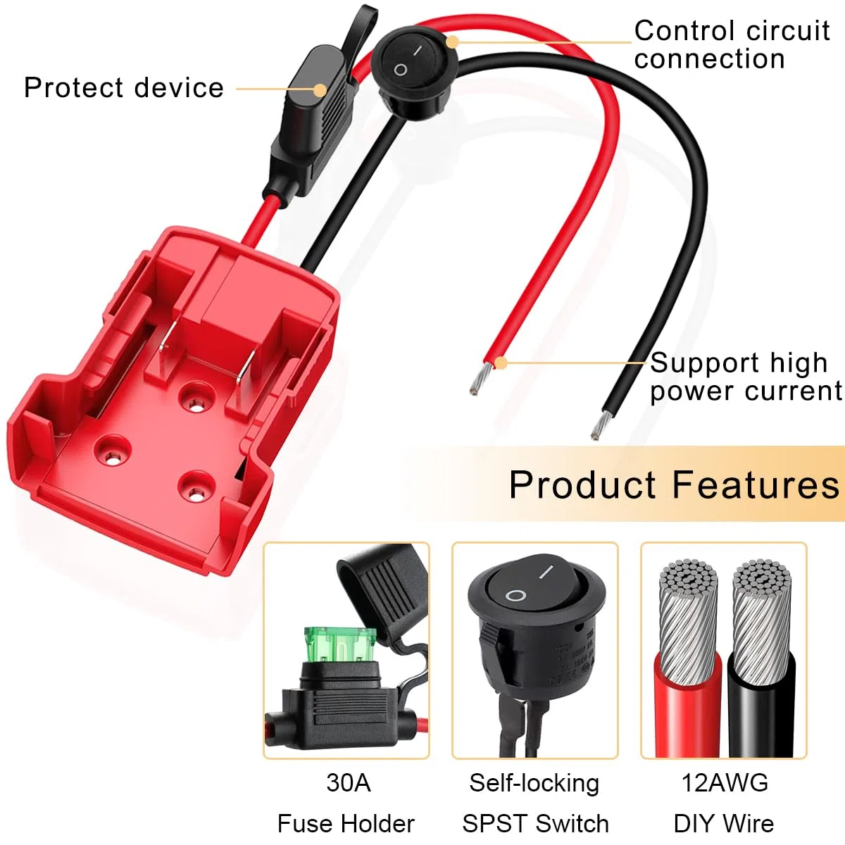 2 Pièces Adaptateur pour Milwaukee M18 18V Adaptateur de Batterie Power Wheels, Convertisseur pour Bricolage Lumière RC Truck Car, 12AWG Wire, Connecteur de Batterie d'Outil de Puissance