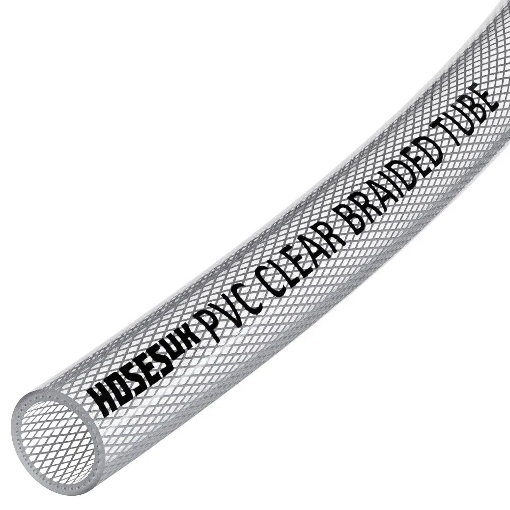 Tuyau flexible en plastique PVC transparent renforcé tressé pour air, eau, huile, gaz, nourriture - diamètre intérieur 10 mm (3/8") - 3 mètres