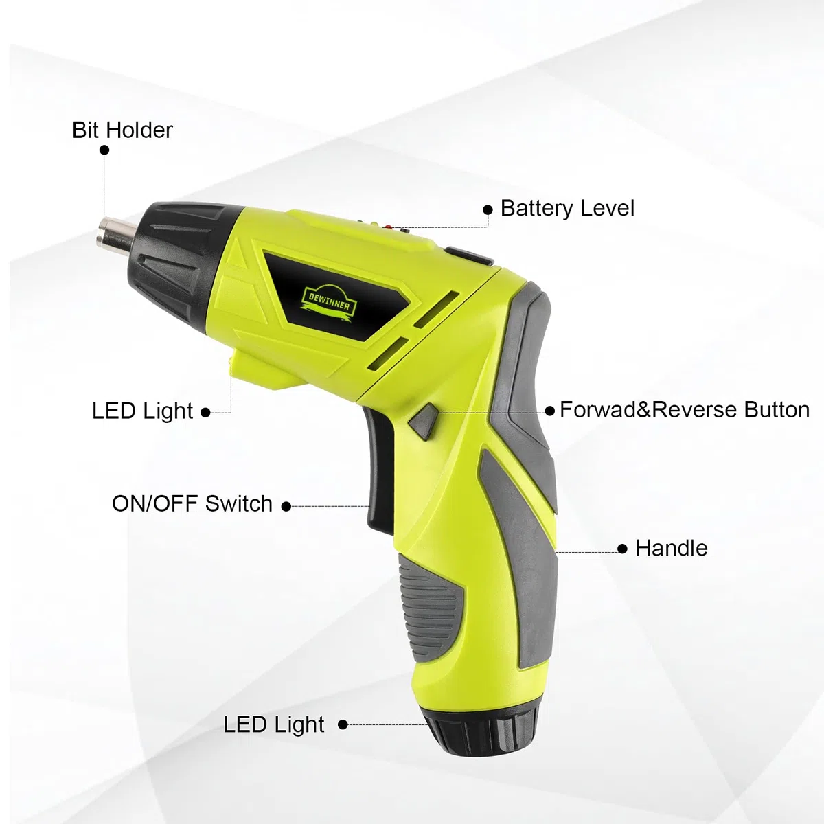 Visseuse Sans Fil,DEWINNER Visseuse Devisseuse sans Fil 1300mAh 3.6V avec 45 accessoires,Adaptateur de charge avec câble USB et boîte de rangement