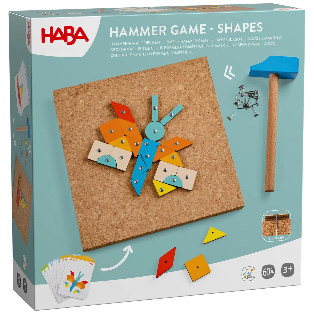 HABA Jeu du Marteau Formes géométriques : Jouet en Bois avec Marteau et Clous pour Enfants dès 3 Ans – Jouet créatif avec Plaque en liège et modèles – 2013791001