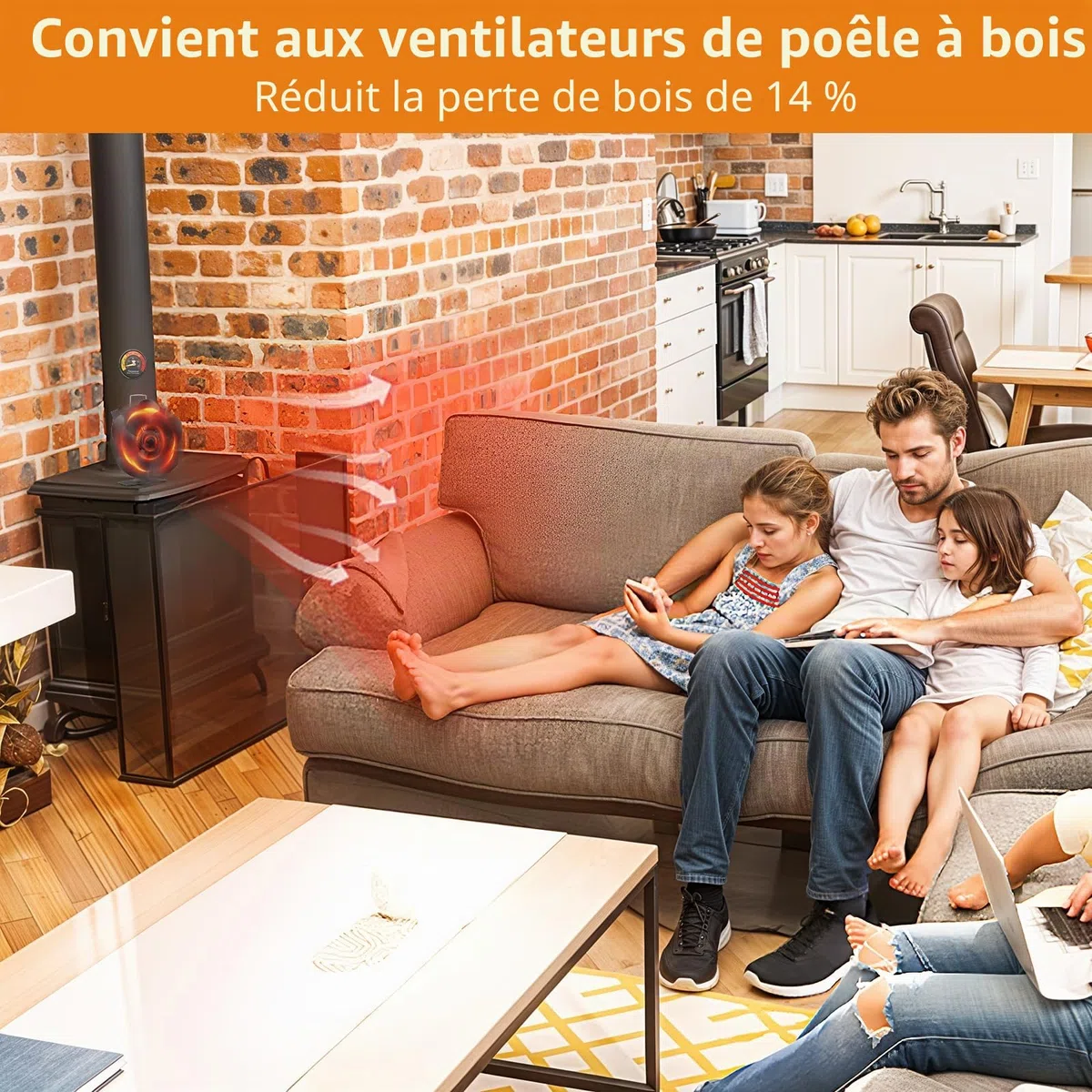 Ventilateur de Poêle à Bois Silencieux à 5 Lames - Pour Brûleurs à Bois et Cheminée - Efficacité Accrue