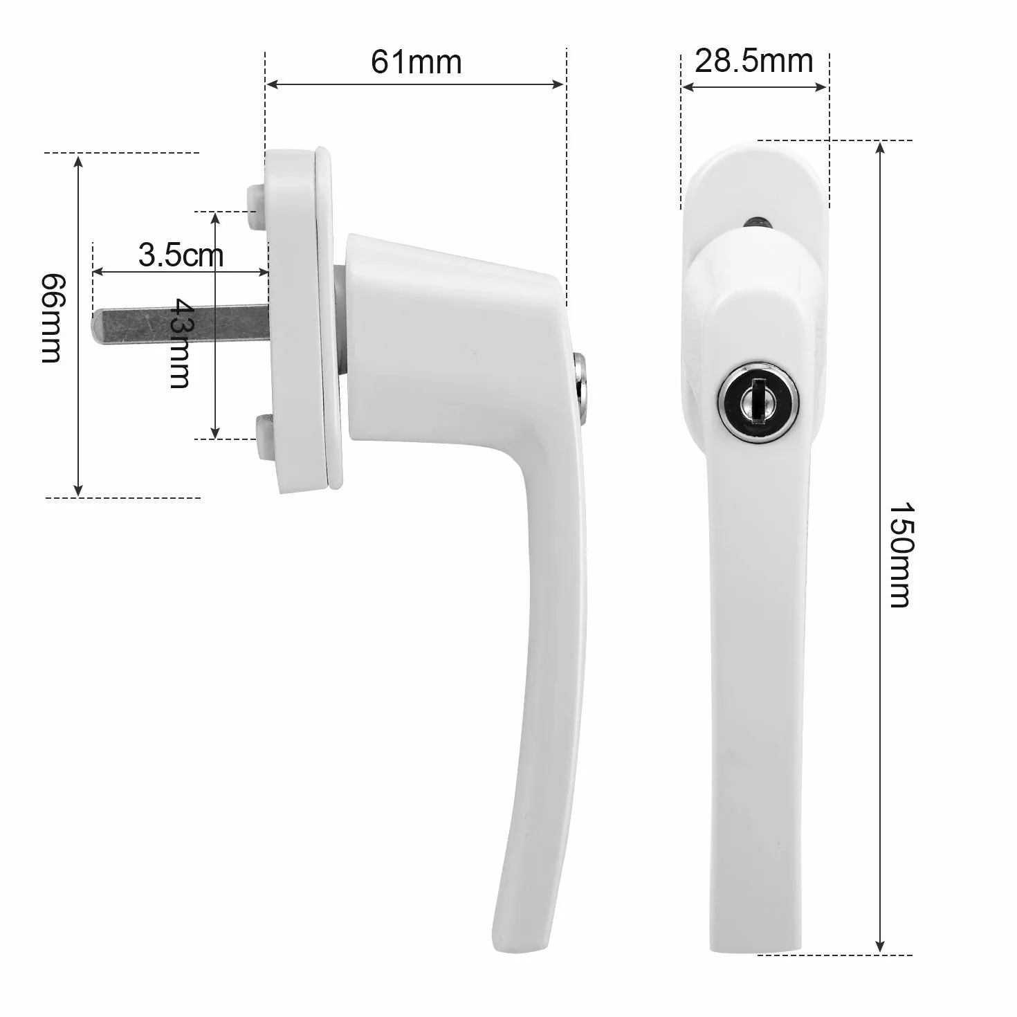 Jopassy Lot de 8 poignées de fenêtre en aluminium - Blanc - Verrouillables - Avec serrure et clé - Sécurité enfant - Longueur de tige : 35 cm - Fermeture identique - Poignée de porte de balcon Windows