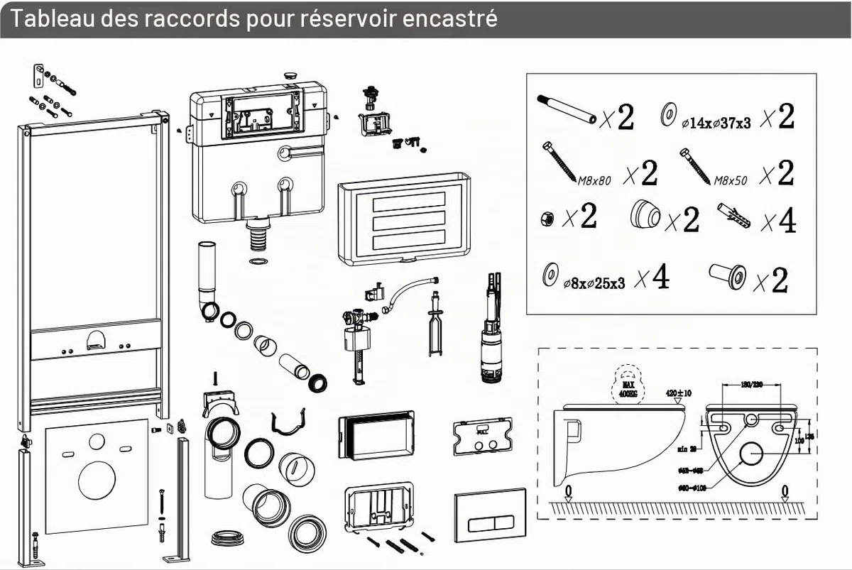 Toilettes suspendues sans réservoir d'eau – Toilettes suspendues, système de chasse d'eau (réservoir d'eau)