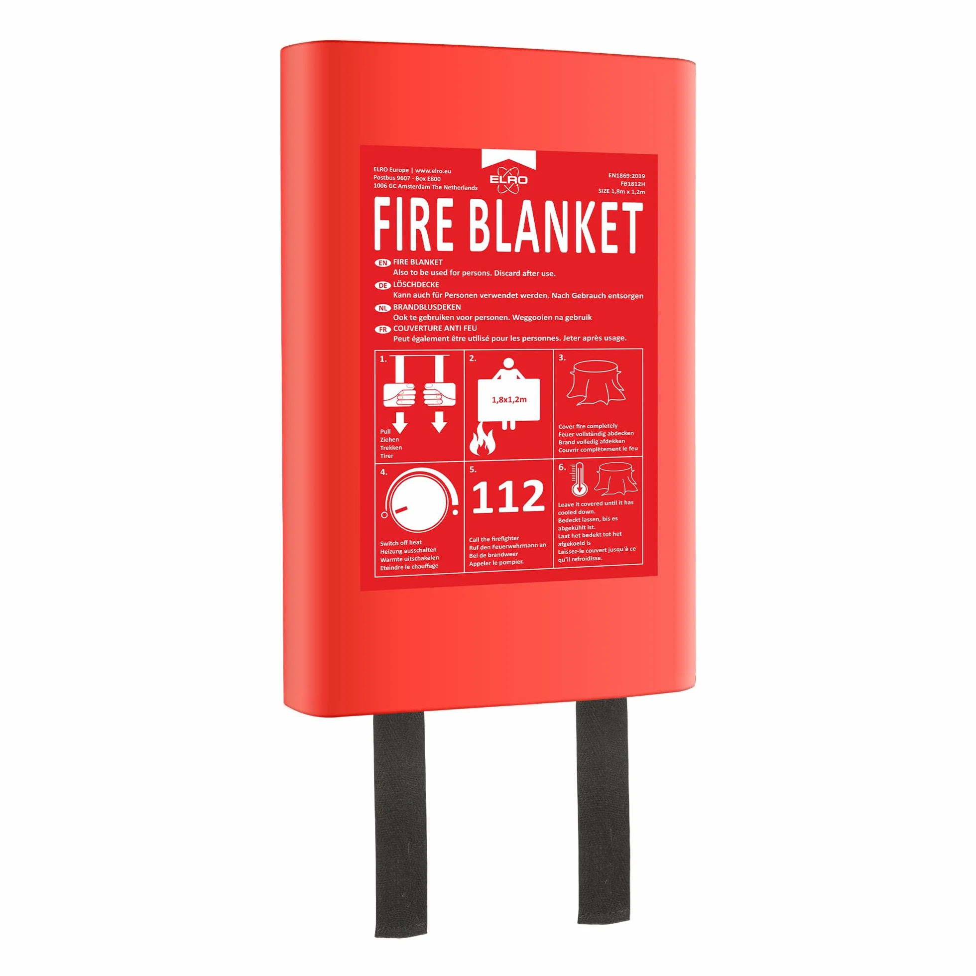 ELRO FB1812H Couverture Anti-feu 1,8 m x 1,2 m | pour recouvrir Les Personnes | Cuisine, Bureau, Barbecue, Camping, Sécurité d’Urgence | Conforme EN1869 | Boîtier Rigide | Fibre de Verre