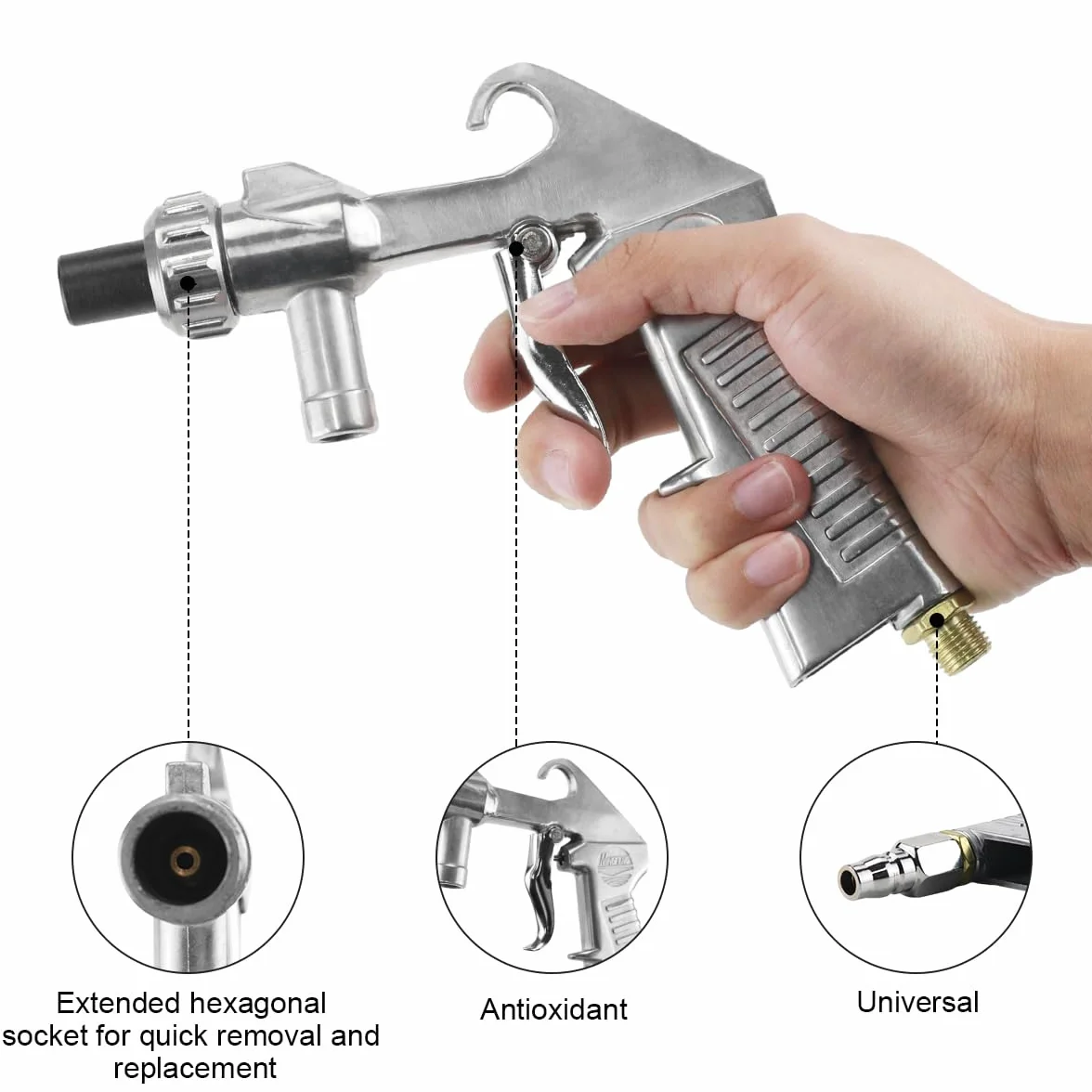 Pistolet Sablage Air Comprimé, Pistolet de Sablage en Aluminium, Kit Sablage avec 4 buses et Tuyau d'Alimentation de 1 M, Raccord d'Air, pour Graver Le Métal, Le Verre et d'autres Surfaces