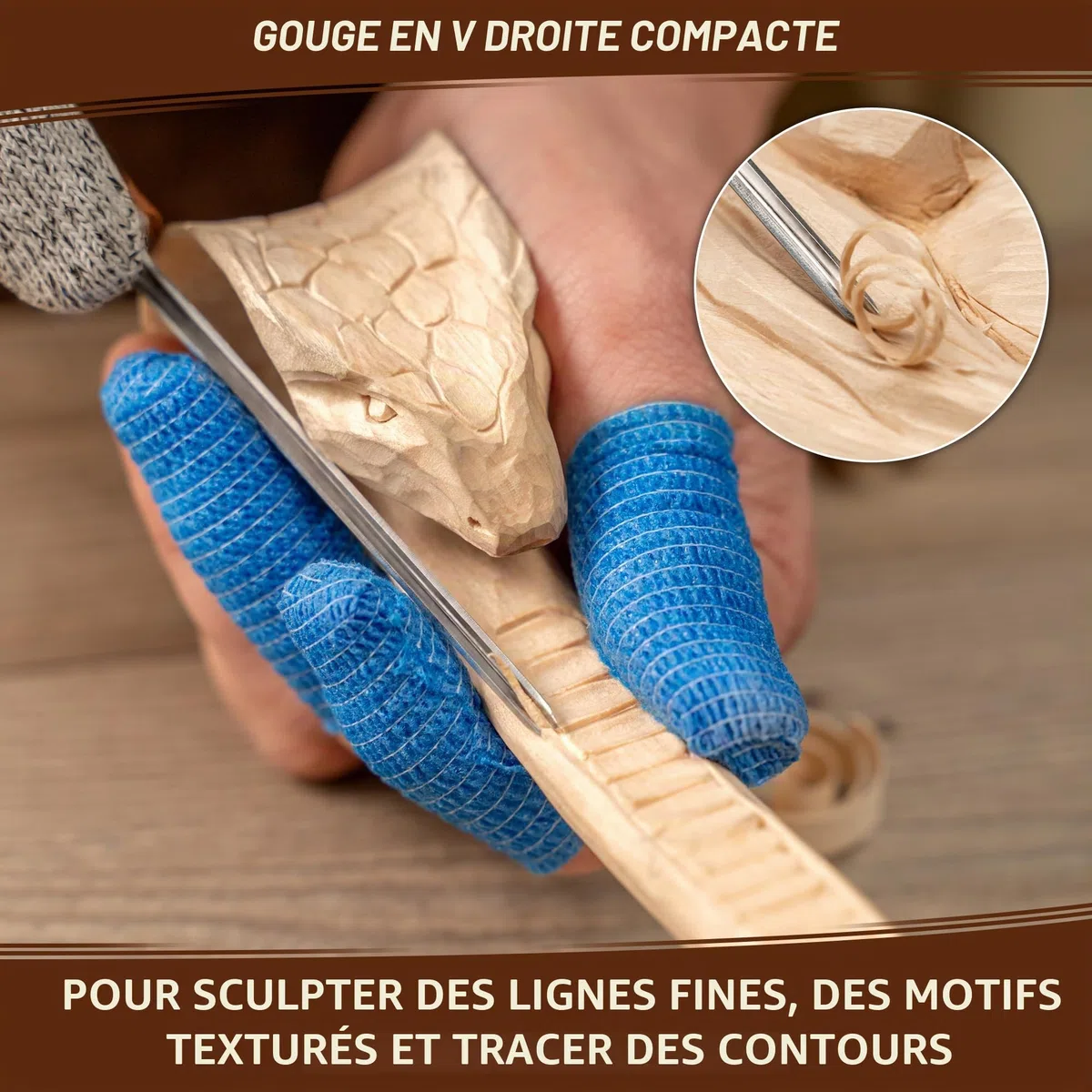 BeaverCraft Sculpture sur bois Gouge en V K12/02 Ciseau à main pour le travail du bois Couteau compact pour la sculpture sur bois pour débutants et professionnels