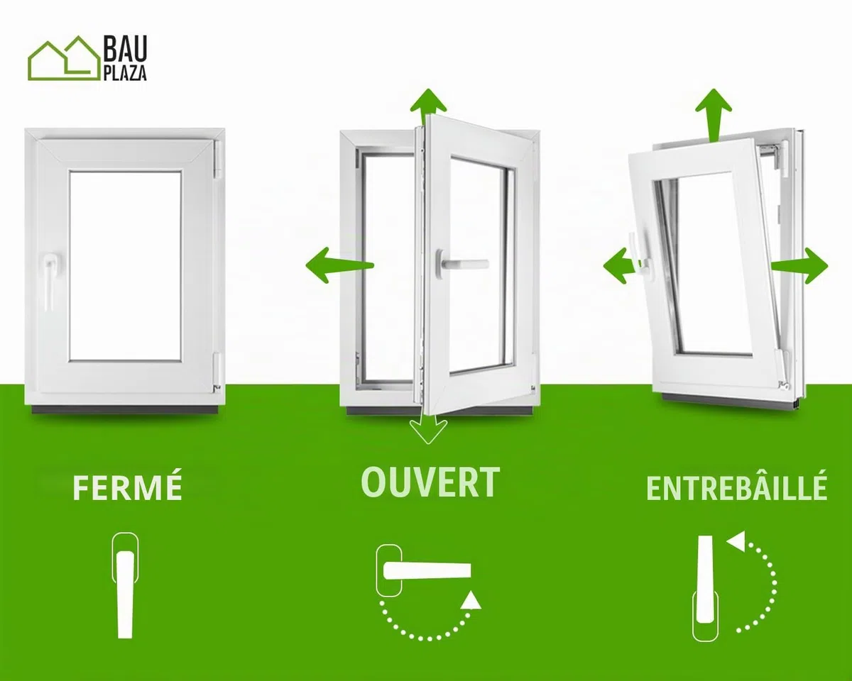 Fenêtre en PVC blanc double vitrage 4/24/4 LxH 40 x 55 cm d'ouverture Droite Toutes les tailles 400 x 550 mm Oscillo-battant 1 vantail - BauPlaza