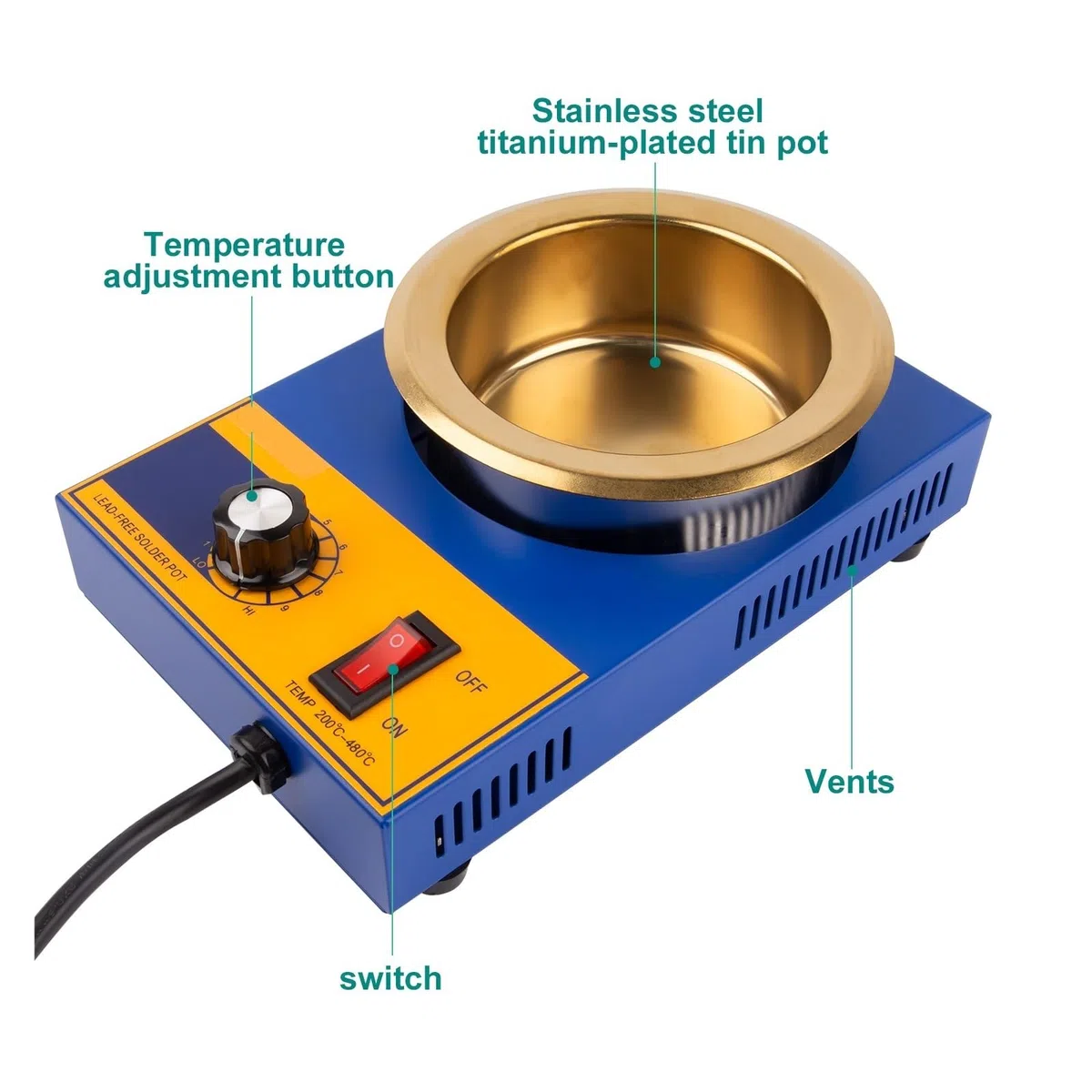 PPot de Soudure, Pot à souder 300W, four de d'étain, thermorégulation, bain à dessouder, 100/80/50/38mm, 200~450 Centigrades pour Faire Fondre le Métal(MT-C)
