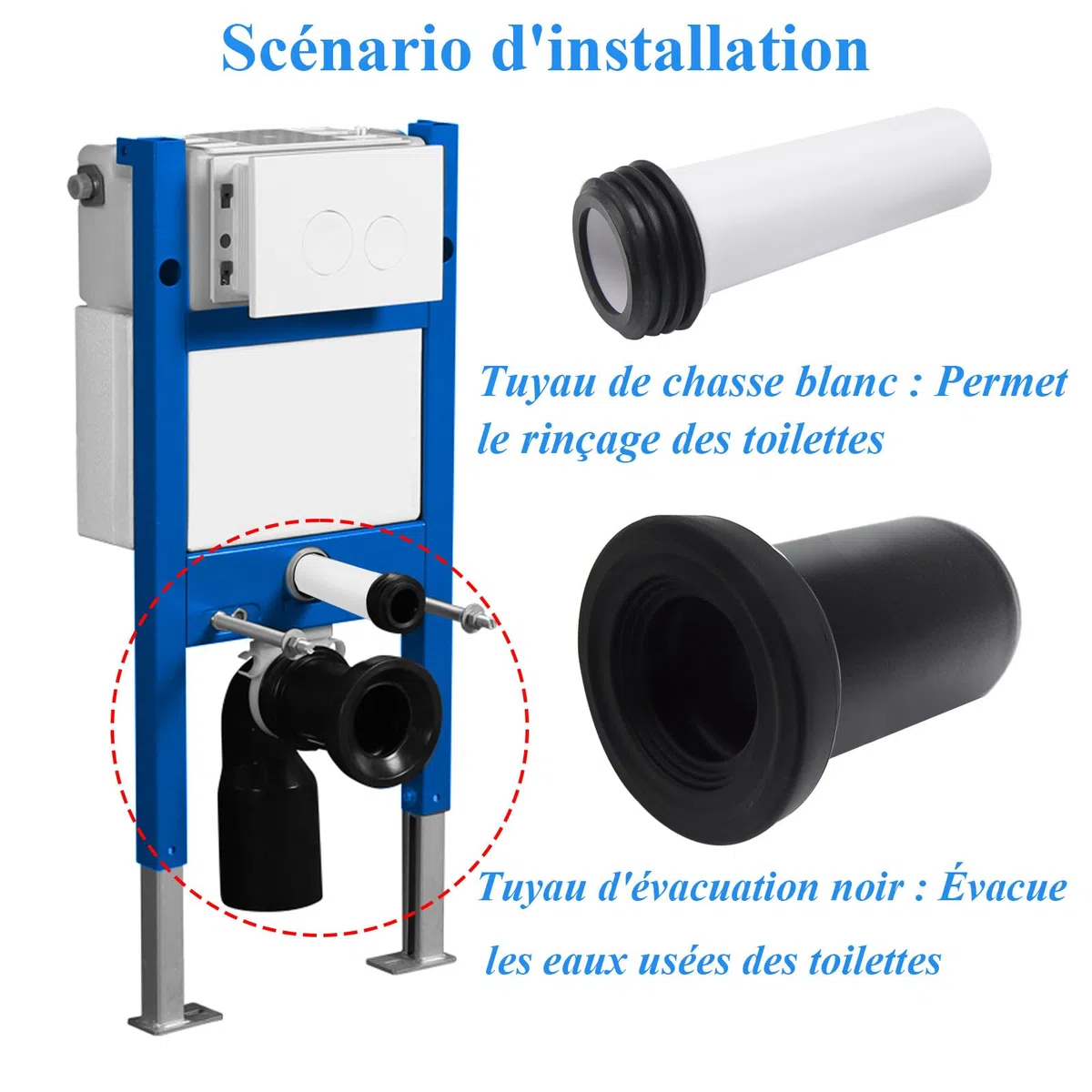 Kit de raccordement pour cuvette suspendue, compatible avec Geberit (152.426.46.1), comprenant un tuyau d'évacuation et un tuyau de remplissage, avec joints.