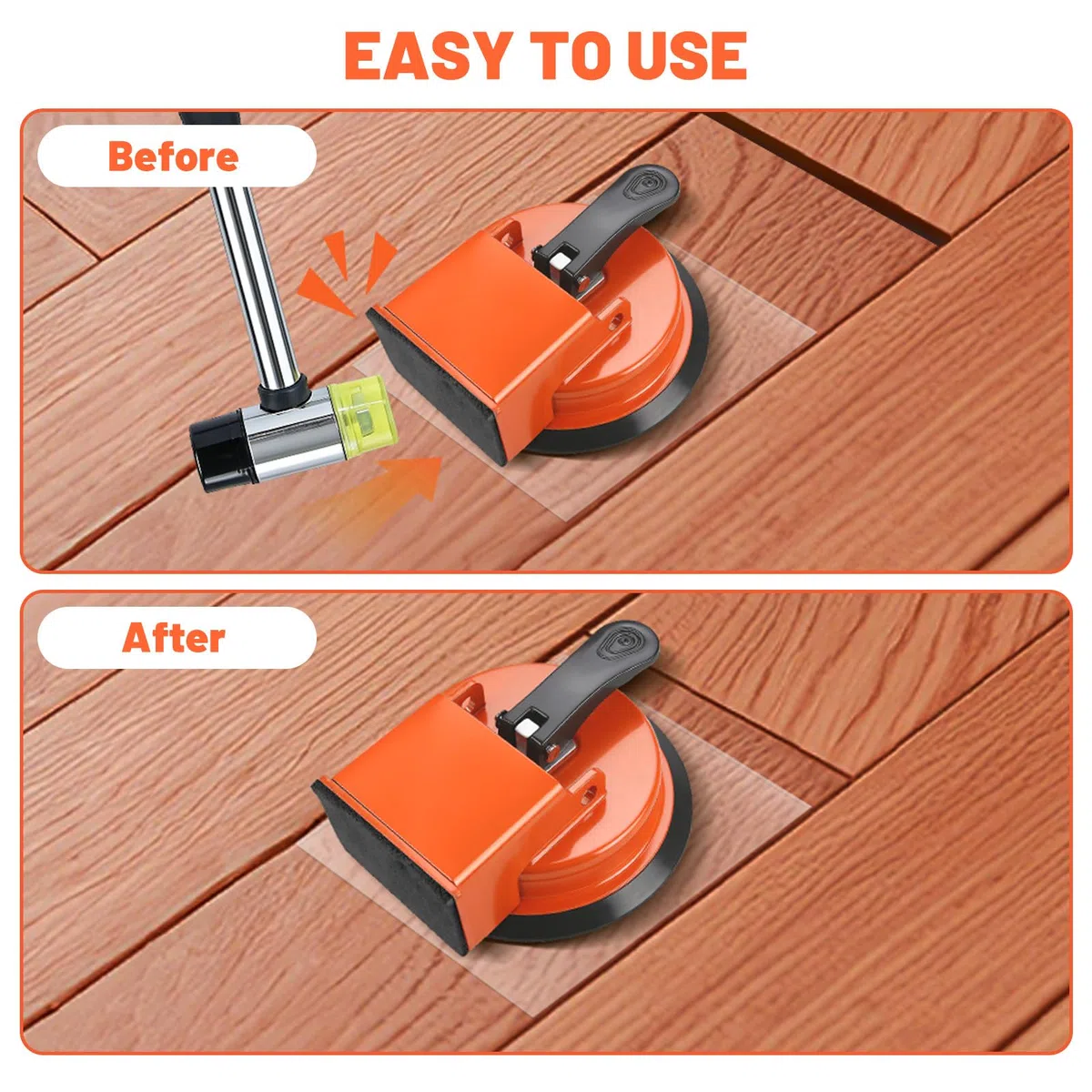Outil de réparation d'écart de sol stratifié – avec ventouse parquet, 2 maillets en caoutchouc, 10 coussinets adhésifs réutilisables – Set robuste pour joints de sol en vinyle et parquet