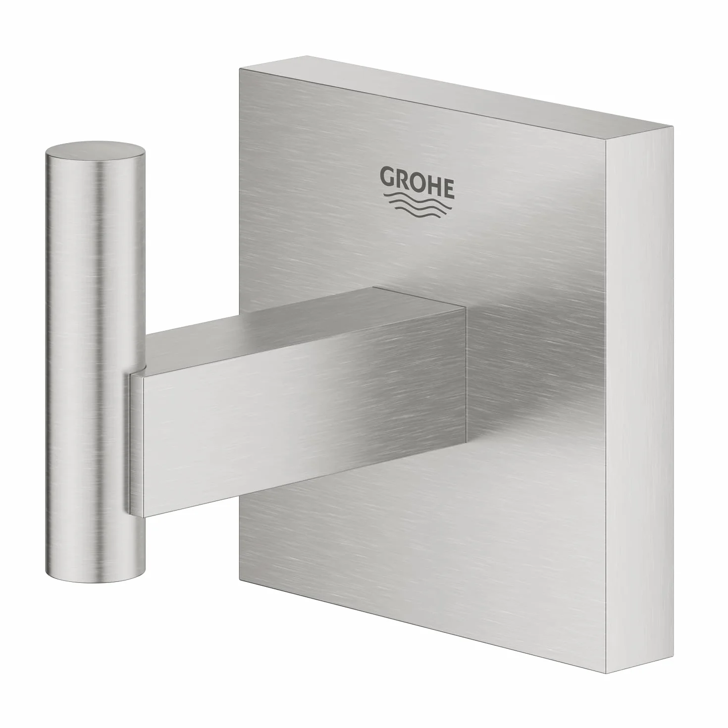 GROHE Start Cube Patère Murale pour Salle de Bain, Fixations Cachées, Platine de Fixation Incluse, Métal, A coller QuickGlue ou à visser, Supersteel, 40961DC0