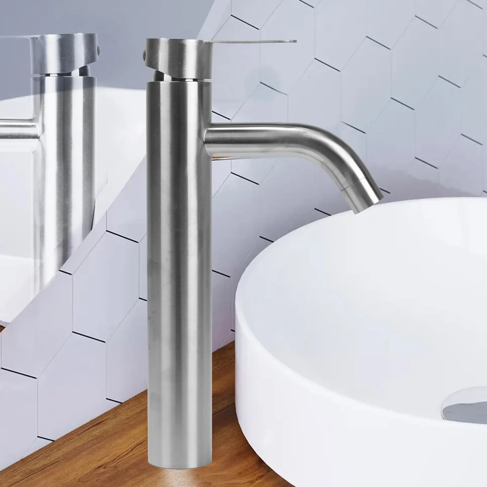 Mitigeur Lavabo Salle de Bain Haut Robinet Salle de Bain Brossé | Robinet Salle Bain avec Bec Hauteur 170mm Robinet de lavabo haut Mitigeur Salle Bain Contrôle de l'eau Chaude et Froide