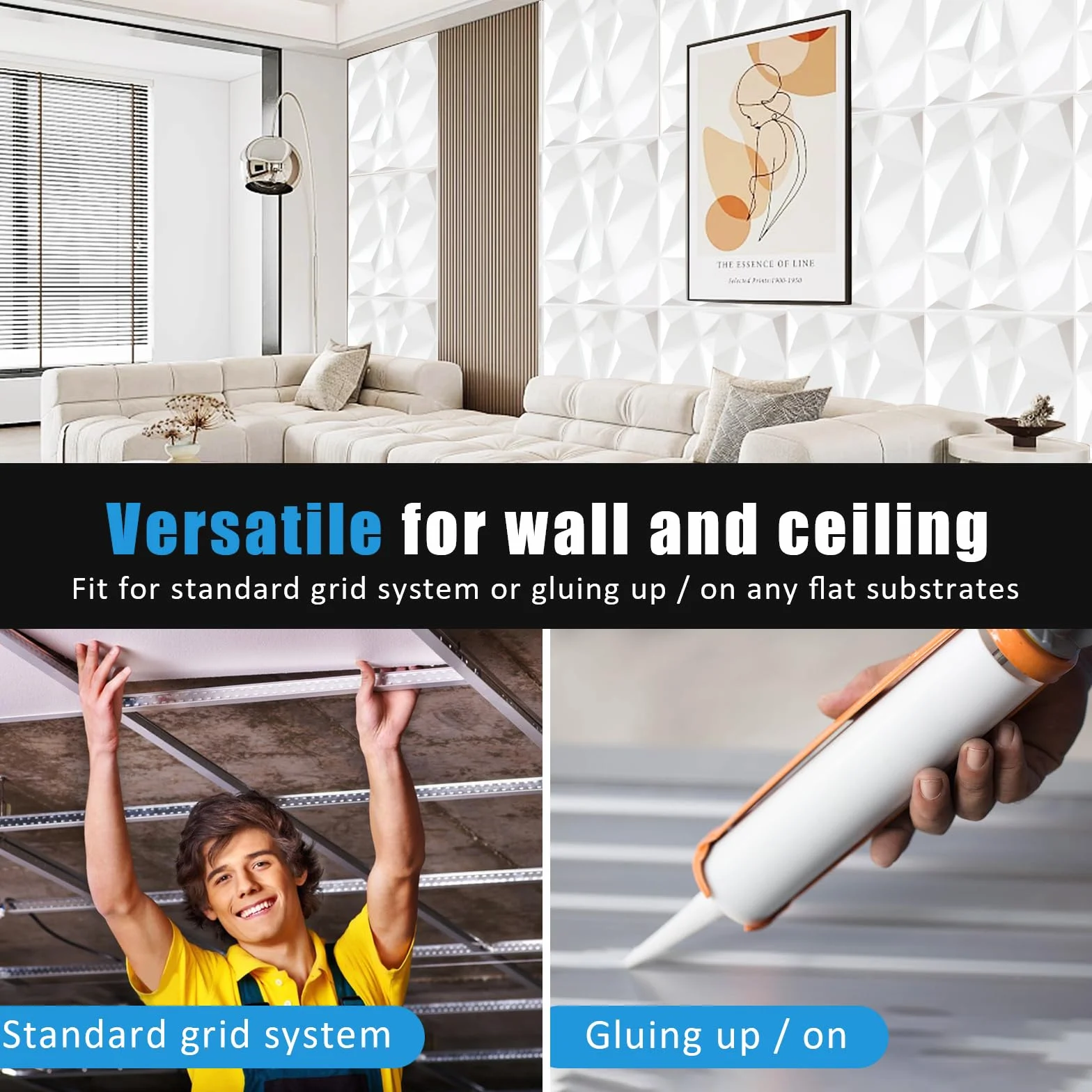 LeapBeast Lot de 12 Panneaux Muraux Texturés 3D,Dalles Murales Décoratives Salon,pour décoration murale intérieure en blanc, décoration murale en PVC