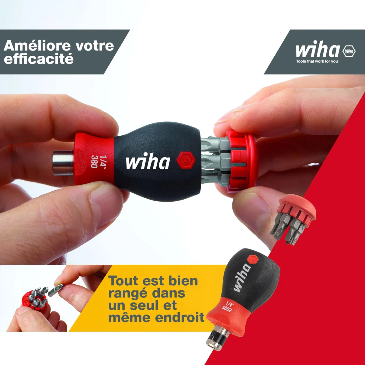 Tournevis Stubby Wiha avec chargeur de douilles en lot de 7 doubles (43613)