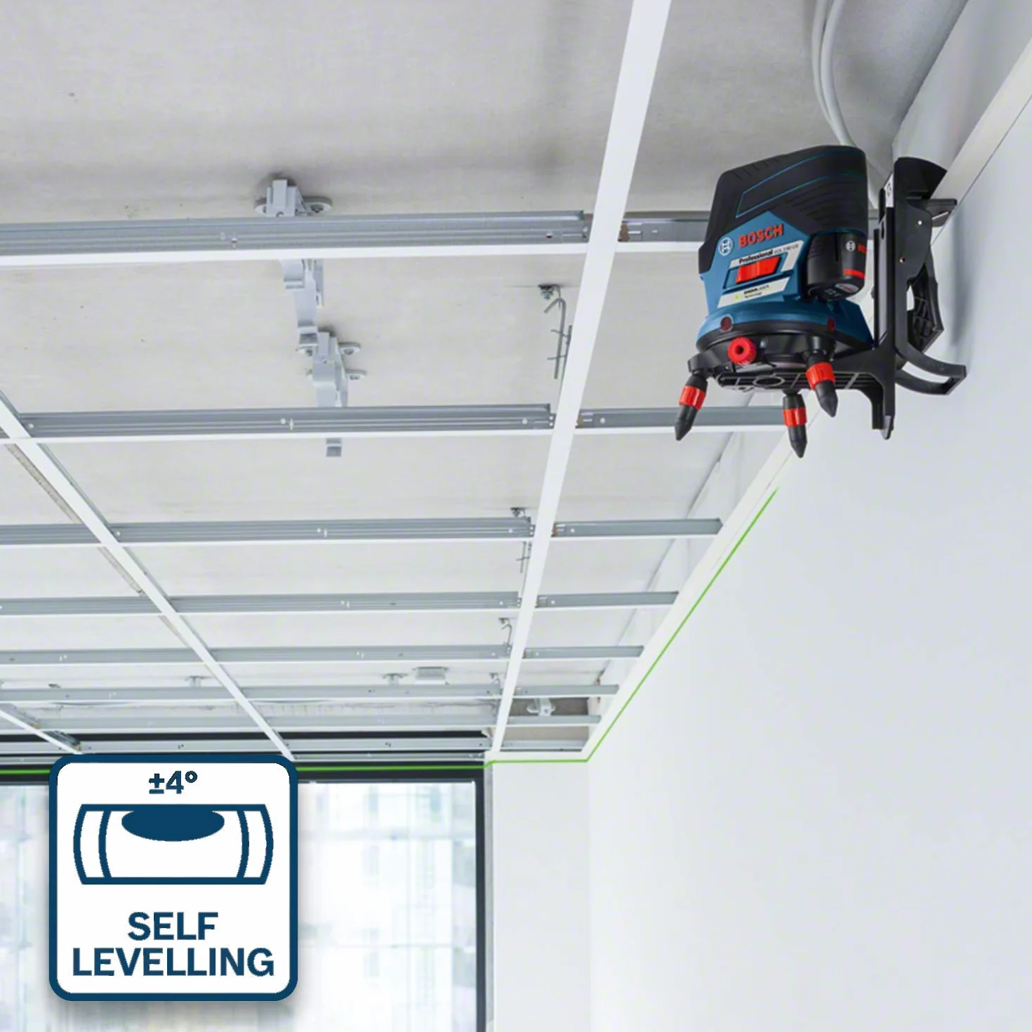 Bosch Professional Niveau Laser GCL 2-50 CG (batterie 12 V + chargeur, laser vert, pour l'intérieur, avec fonction application, support, portée visible : jusqu’à 20 m, dans une L-BOXX)