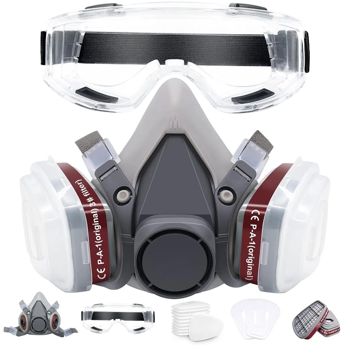 Masque de Protection Respiratoire Professionnel avec 22 Filtres Masque Anti-poussière Respiratoire Réutilisable Anti-gaz pour Peinture/Construction/Pulvérisation Chimique/Ponçage/Polissage, etc.
