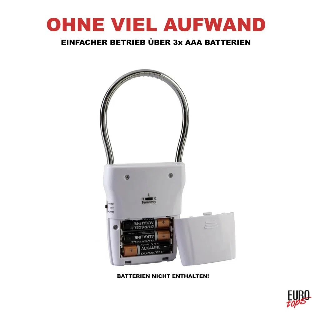 EUROtops Alarm électronique pour poignée de porte – Lot de 2, Alarme de porte et fenêtre avec 110 dB/Carillon, 1500 heures d'autonomie de la batterie, capteur tactile pour la maison/chambre d'hôtel