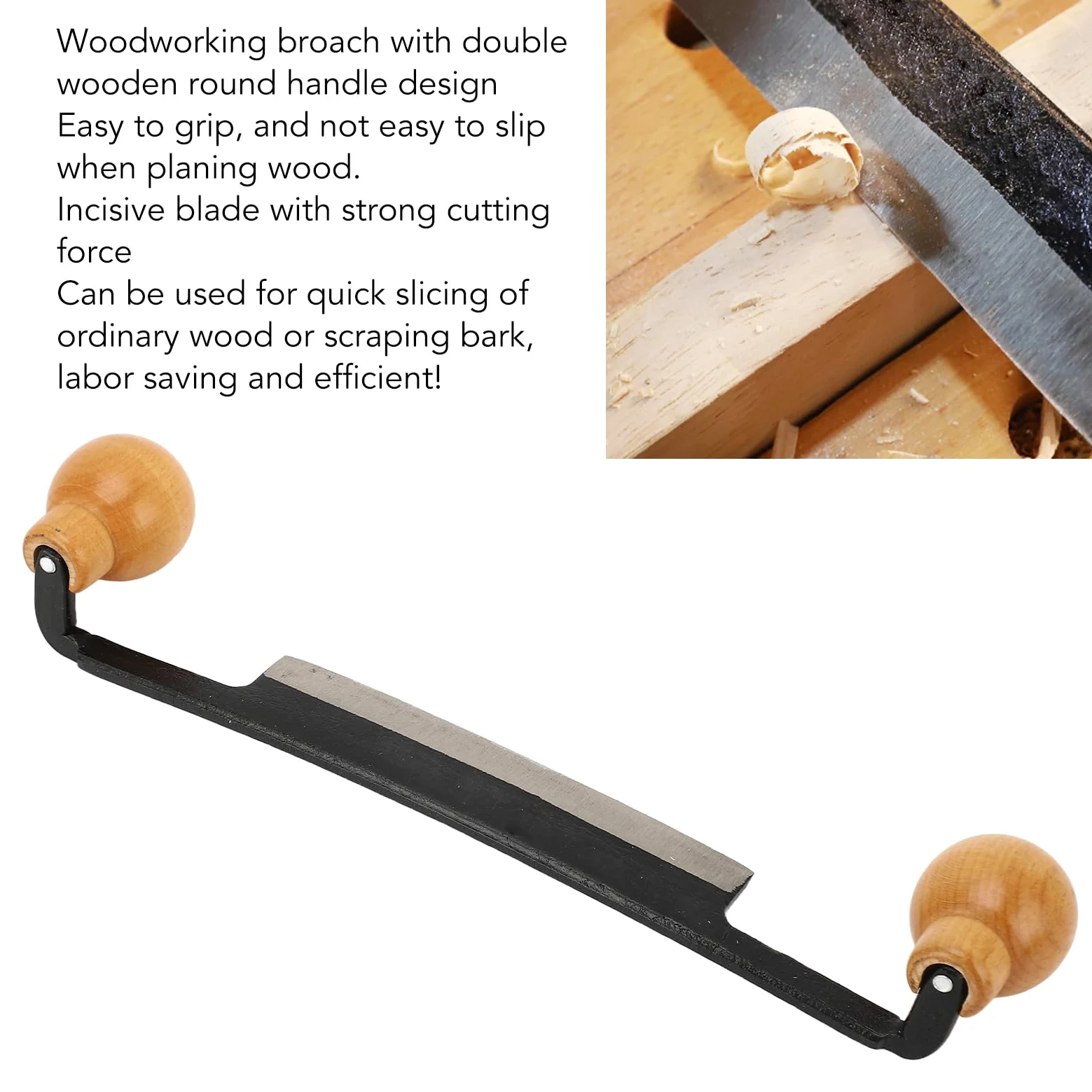 HERCHR Couteau à Tirage Droit pour Travail du Bois,Ecorceur de Dois,Ensemble de couteaux de rasage, manche en bois, couteau droit, outil d'écorçage, lame incisive en acier au tungstène Outil à Main