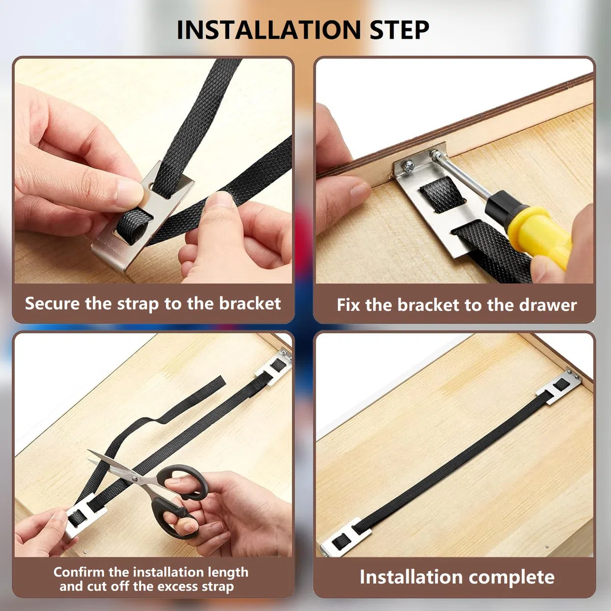 Kit de réparation de tiroir 2 pièces – Fixation rapide pour tiroirs affaissés ou cassés, supports de tiroir pour le fond des tiroirs affaissés, sangles de renfort et supports pour chambre à coucher
