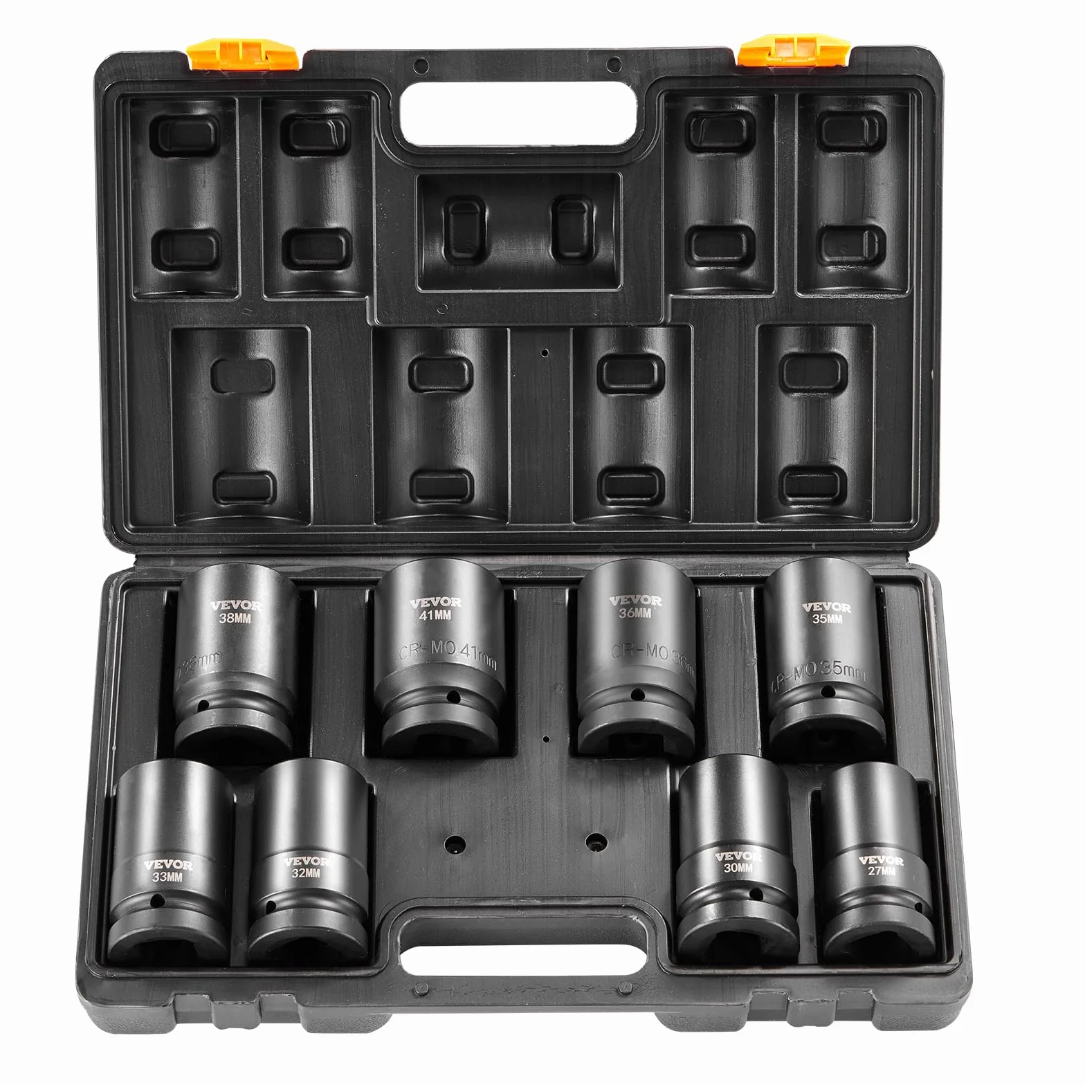 VEVOR Coffret Douilles à Chocs Profondes 1 po Métrique 27-41 mm, Kit pour Clé à Cliquet 8PCs, en Acier Allié Cr-Mo, 6 Pans, Marquages de Taille Faciles à Lire, pour la Réparation Automobile, Atelier