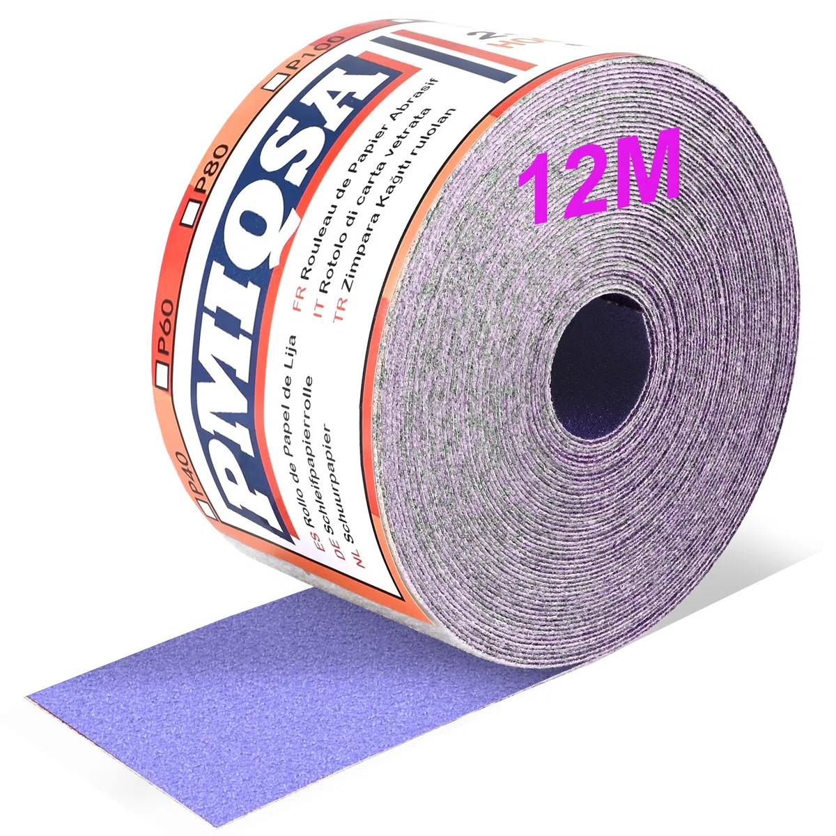 Rouleau de Papier de Verre Céramique Violet 70 mm x 12 m, Grain 80 | Rouleau De Papier Abrasif Auto-Agrippant pour Le Bois, Le MéTal, La Peinture, Le PlâTre pour Ponceuses Vibrantes et Manuelles