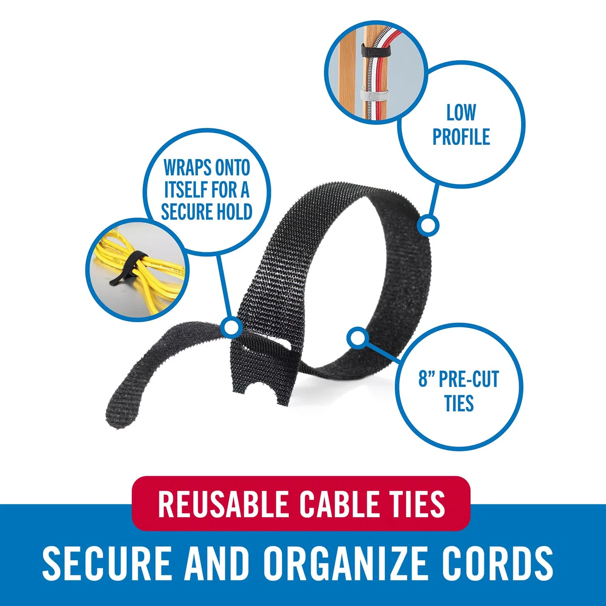 Velcro Lot de 150 attaches de câble de marque | Remplacez les attaches éclair par des sangles réutilisables, réduisez les déchets | Pour la gestion des fils et l'organisateur de cordons | Design