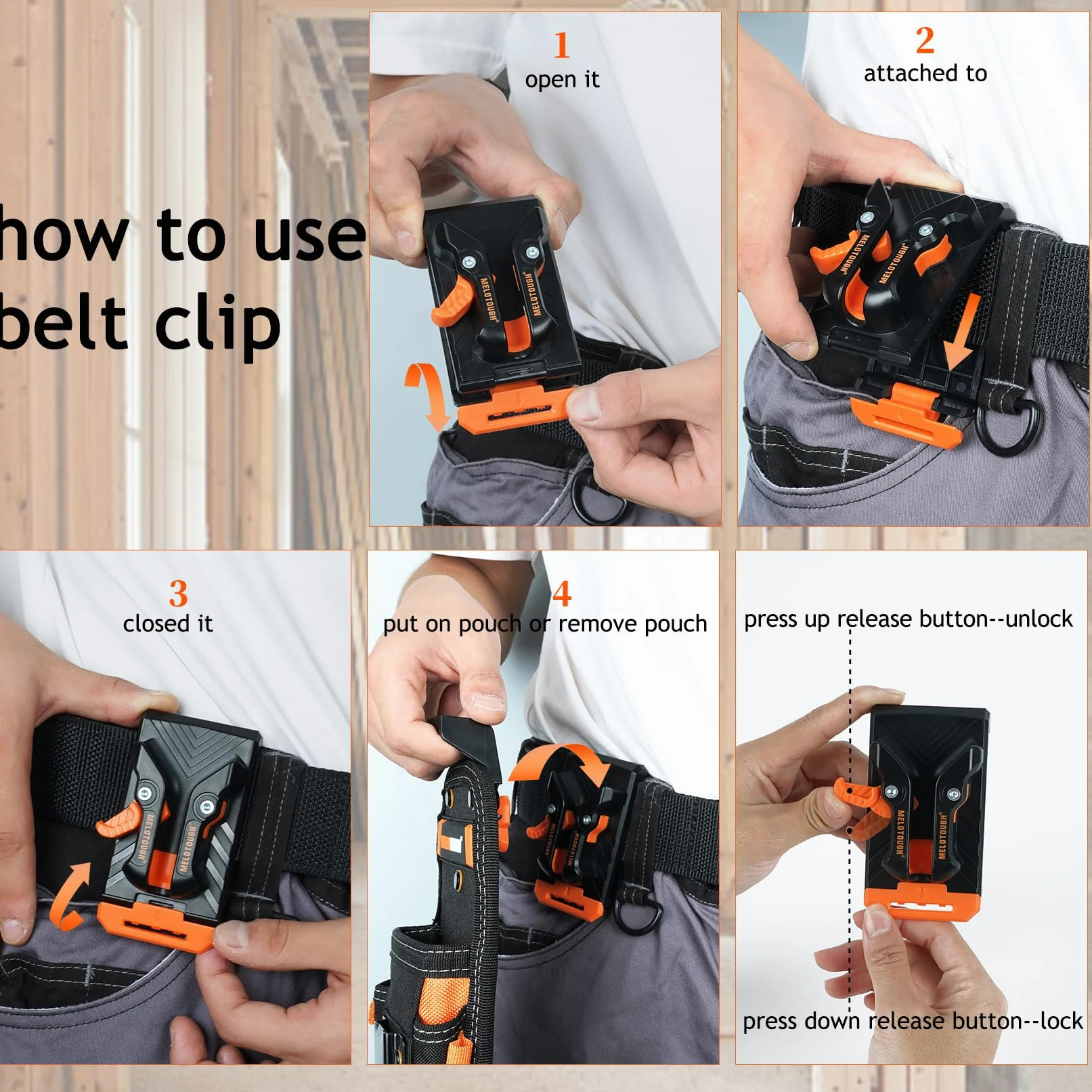 MELOTOUGH Petite pochette à outils avec clip de ceinture à dégagement rapide, pochette à outils mini organiseur de travail