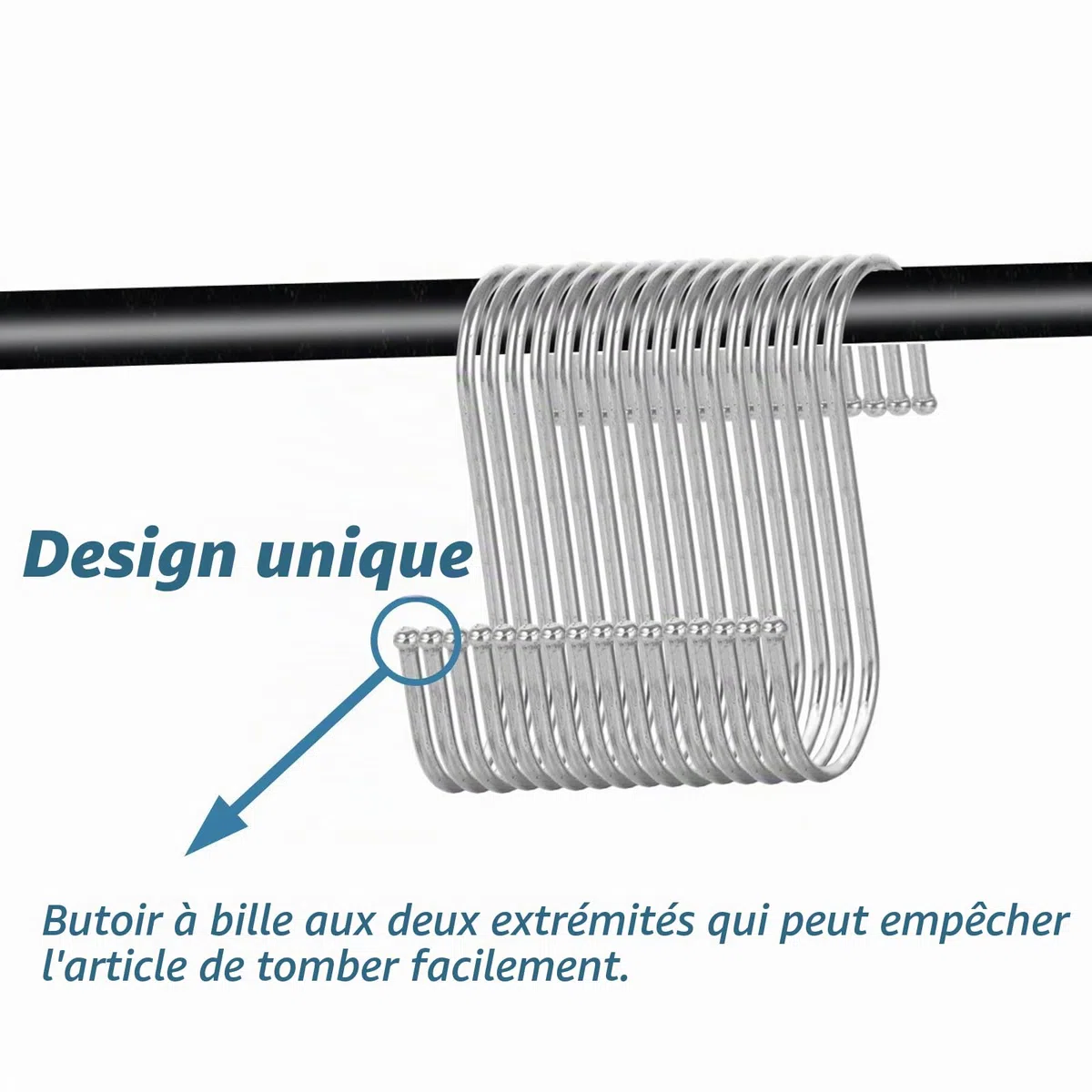 Crochet S en Métal 9cm, 100 Pièces Crochets S en Acier Inoxydable, Crochet en S pour Cuisine, Hameçon Forme S pour Suspendre Casseroles et Vêtements, Usage Bureau et Salle de Bain