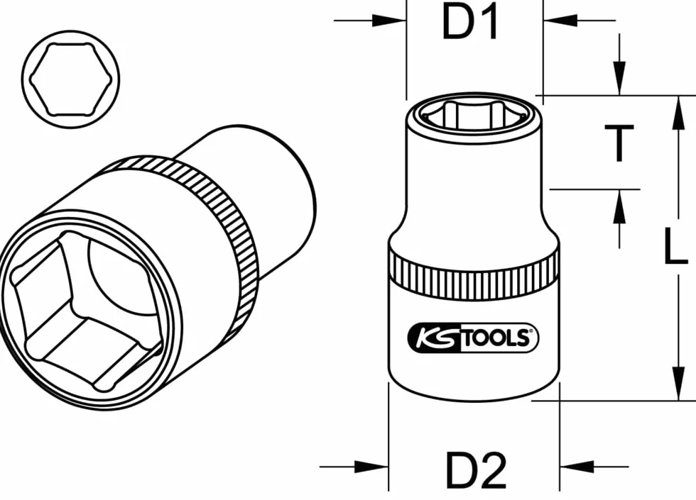 KS Tools 911.3485 - Douille 6 pans - 3/4'' - 54 mm - Version courte - Chrome Vanadium - Finition satinée