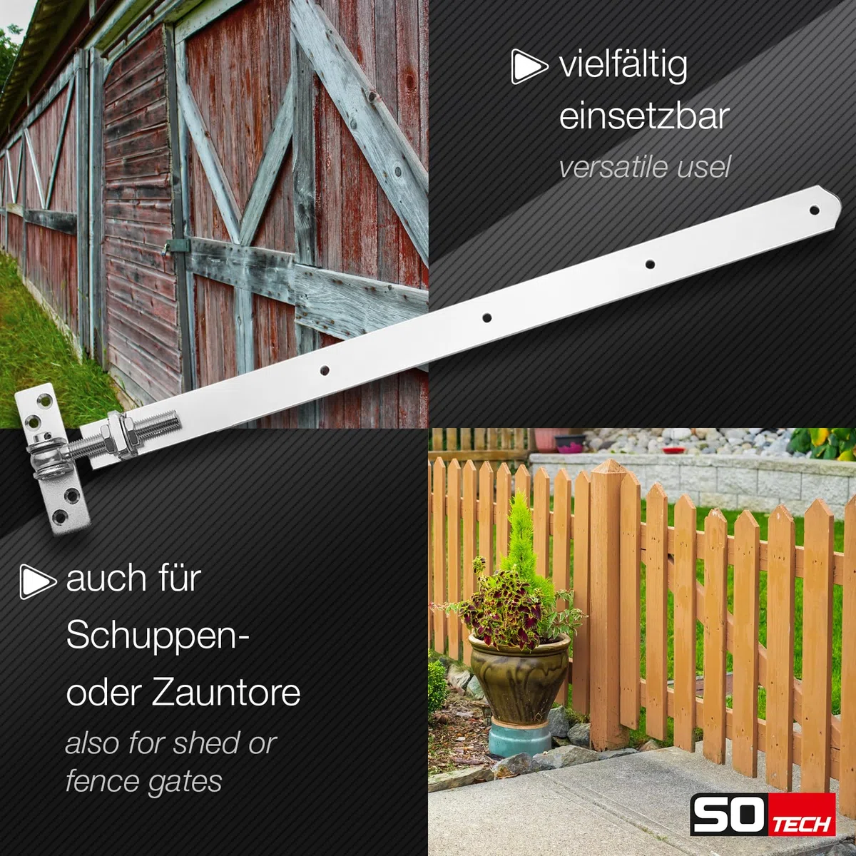 2 x Penture Anglaise Paumelle de Jardin 695-750 mm M16 Charnière à Congé Plate et Longue pour Portail de Jardin Ferrure pour Portail