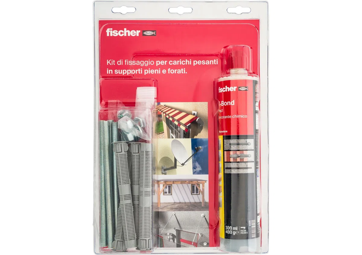 Fischer 508697 Kit de fixation de charges lourdes T-Bond, scellement chimique avec tiges filetés et tamis grillagés, résine