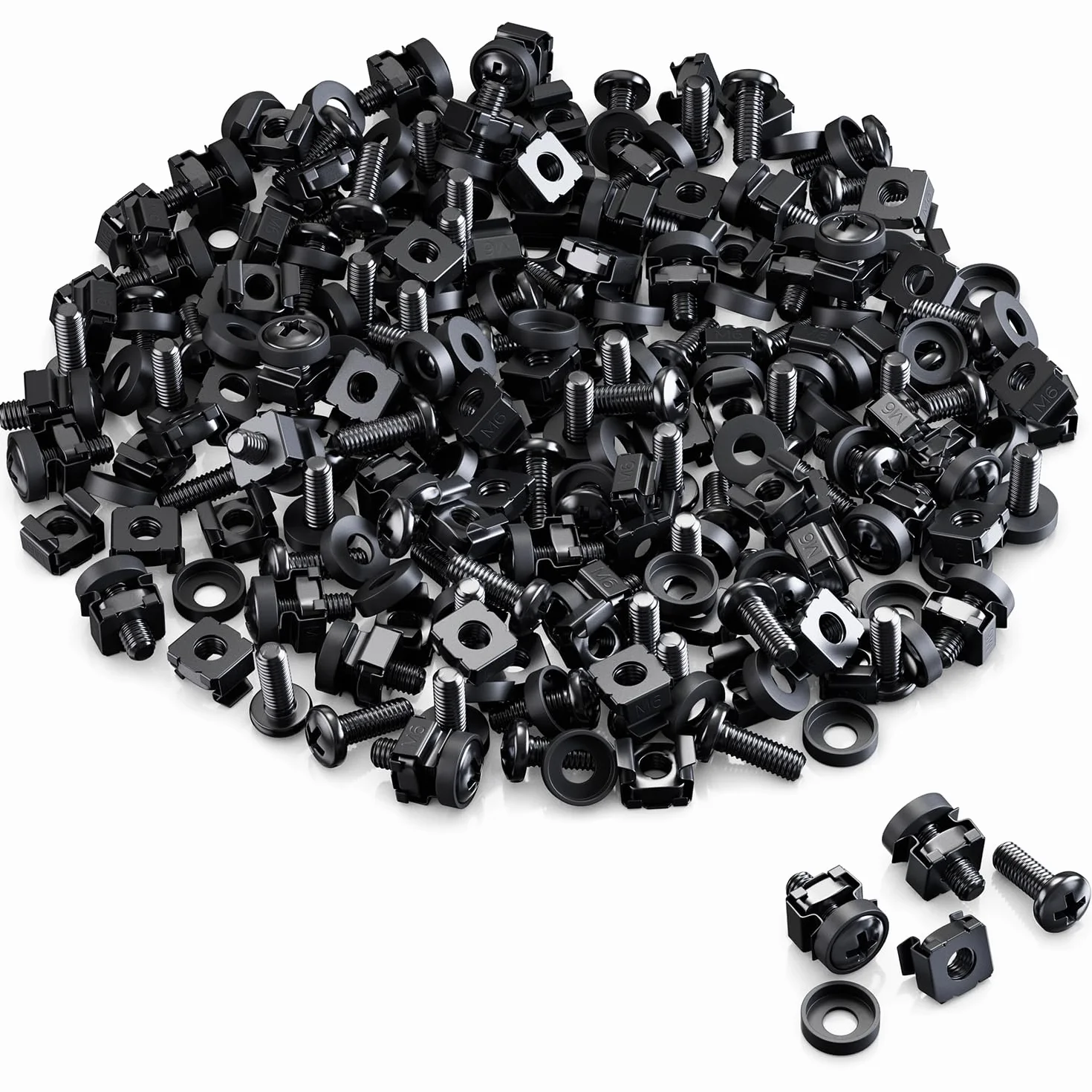 deleyCON [Lot de 100] M6 écrous cage & vis pour 10 Pouces 19 Pouces Armoires Réseau Racks IT, kit Montage pour Rack Serveur Panneau Patch Boîtier Technique événementielle - Noir