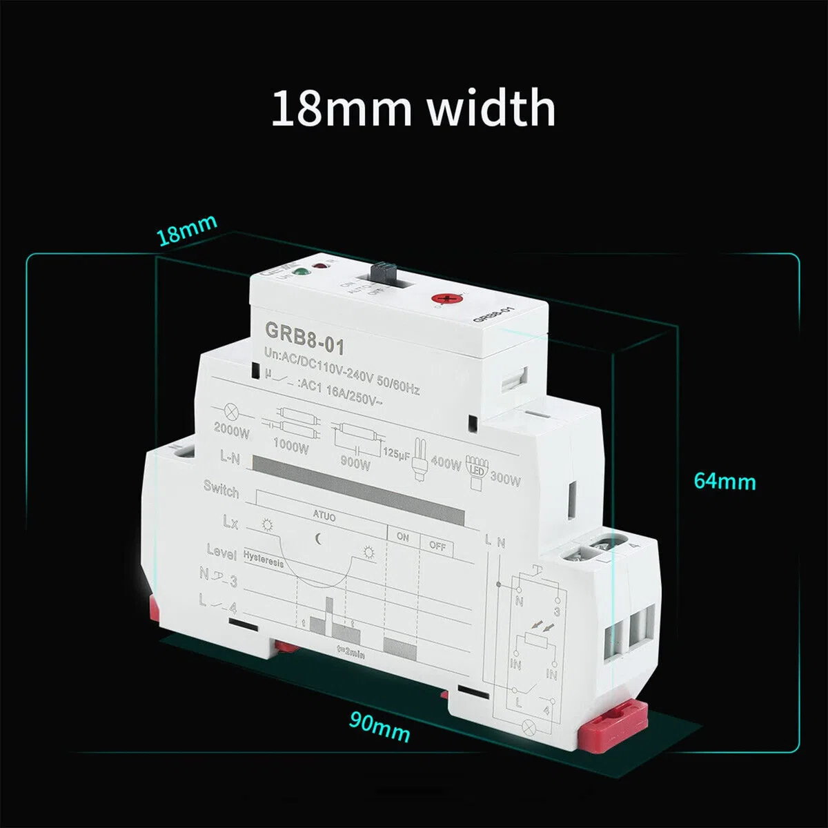 GEYA Relais photoélectrique avec capteur de lumière et minuterie crépusculaire pour rail DIN,mise en marche et arrêt automatiques(GRB8-01,AC110V-240V)