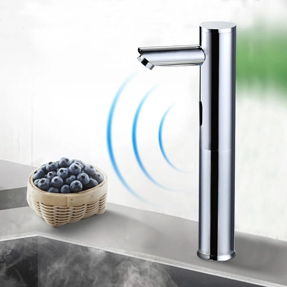Robinet à capteur infrarouge, mitigeur de lavabo automatique, mitigeur de lavabo, robinet de salle de bain, robinet d'évier sans contact pour salle de bain, toilettes, cuisine, hôtel (20 cm)