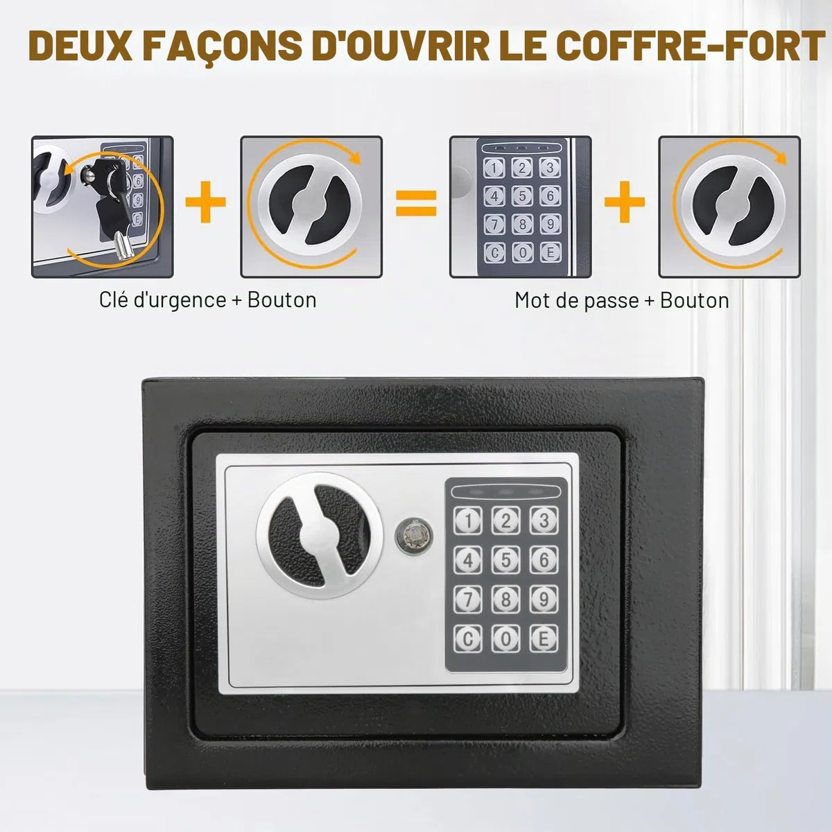 Coffre-fort de 4,6 l pour la maison, coffre-fort électronique antivol avec 2 clés, coffre-fort étanche, boîte de sécurité numérique pour objets de valeur, argent liquide et documents importants