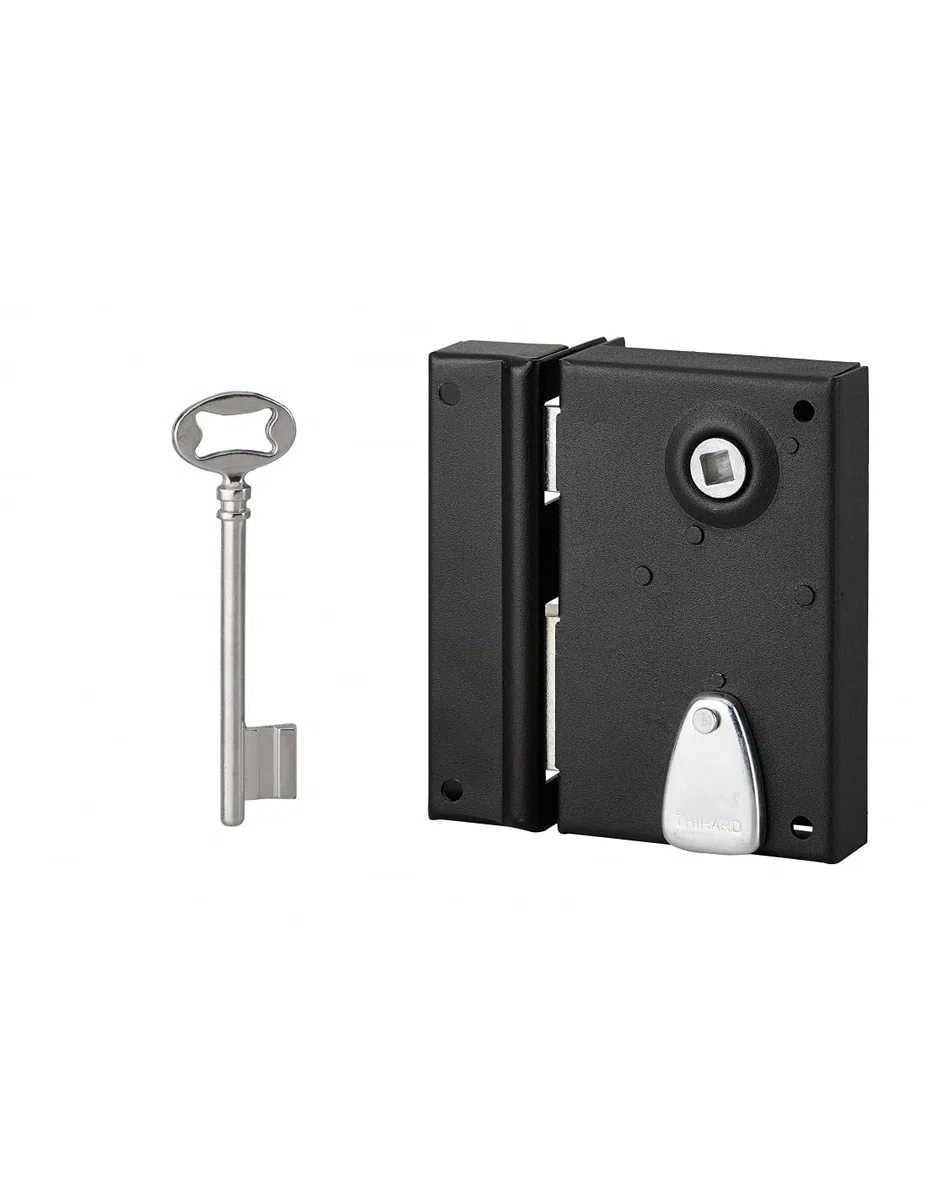 THIRARD - Serrure Verticale en Applique à Clé à Fouillot pour Porte Intérieure - Carré 7 mm - Axe 40 mm - Dimensions 110 x 70 mm - Finition Noir - 1 Clé Fournie - Sécurité Renforcée